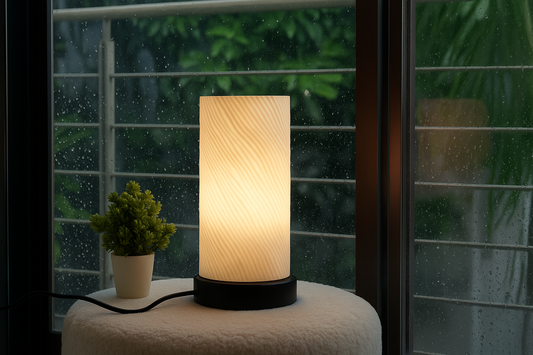 Helical Lamp | Eco-Friendly 3D Printed Table Light, Biodegradable PLA, Milky White Cylinder, LED with 3 Color Modes – Modern Bedside & Desk Lamp